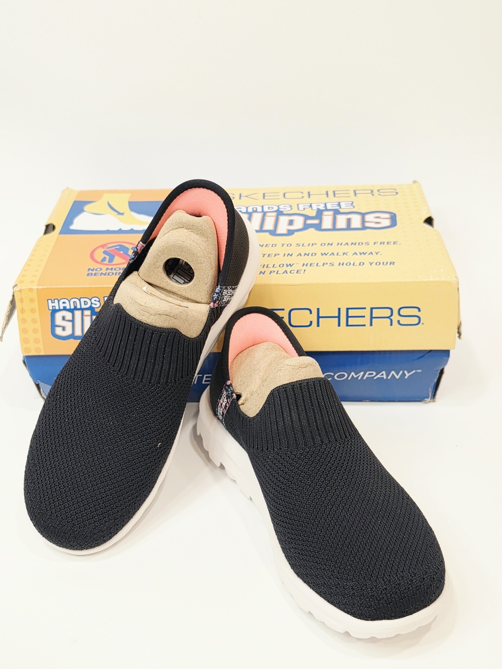 Skechers Go Walk Travel Tahiti Sunsumet Slip-On Knit Sneakers in Black